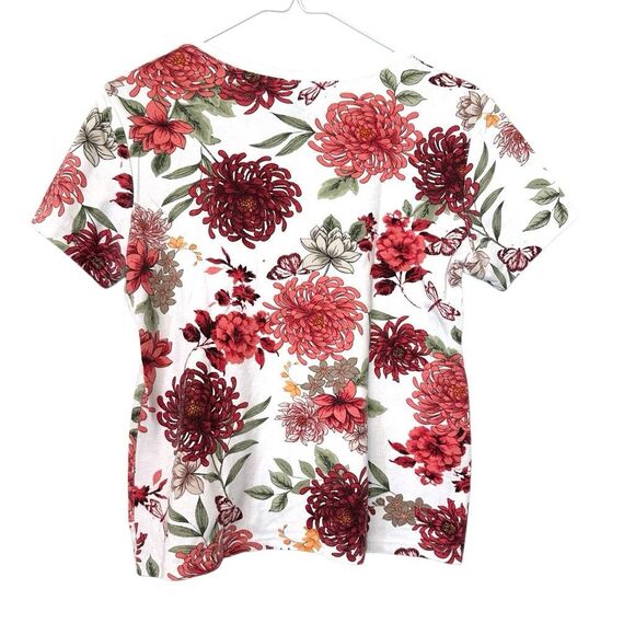 Karen Scott Floral Tropical Short Sleeve Cotton Blend Henley T-shirt Size PM - Picture 2 of 4